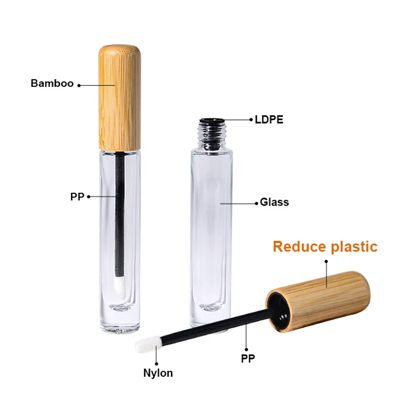 empty lip gloss tube with bamboo lid