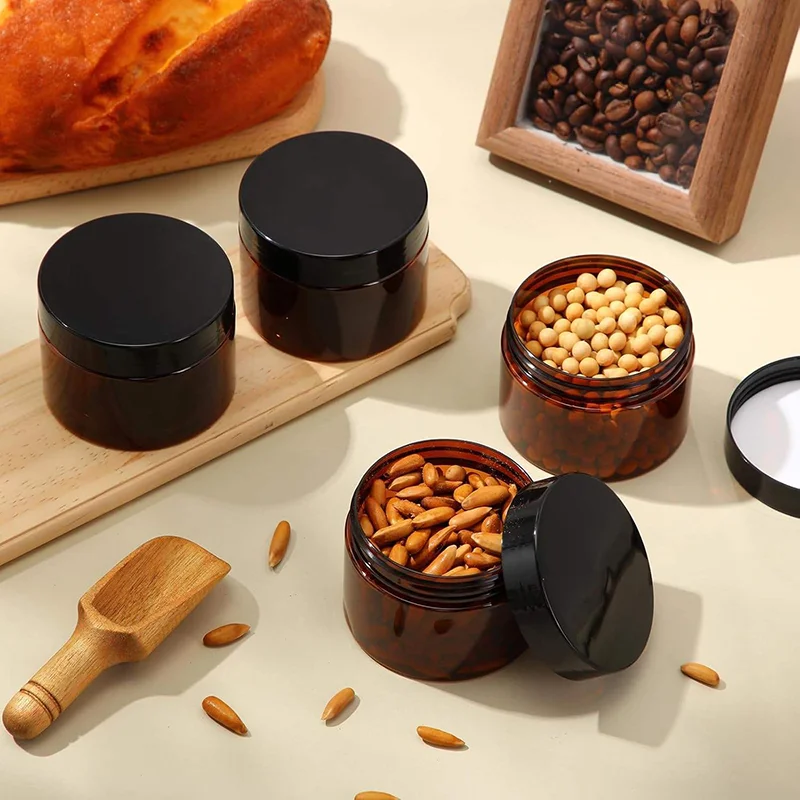 refillable amber plastic storage cream jars