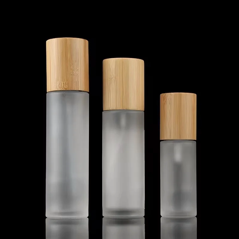 sustainable bamboo glass lotion pump bottle