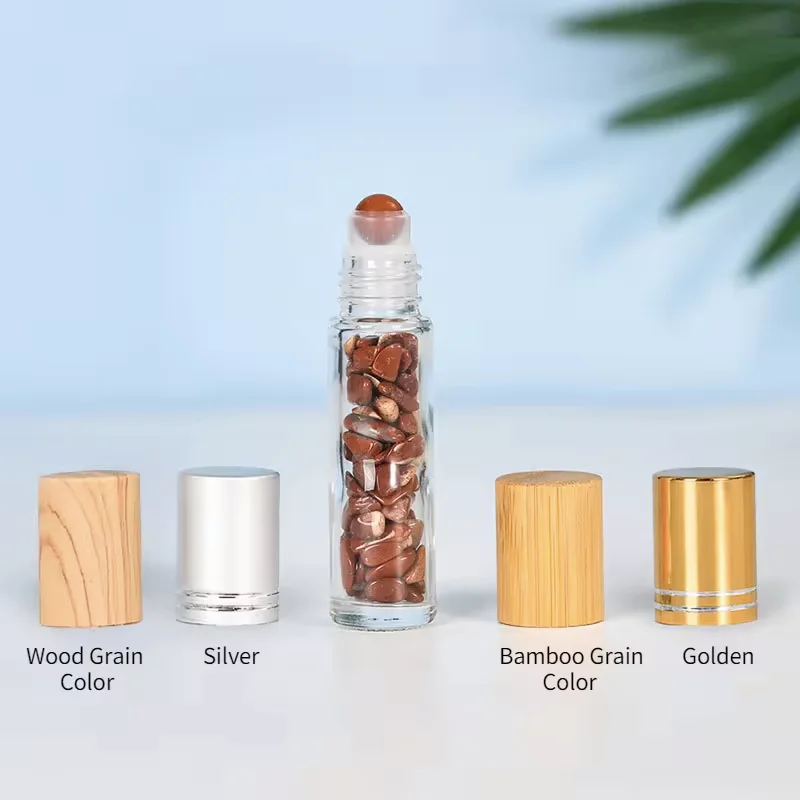 essential oil roller bottles with gemstones
