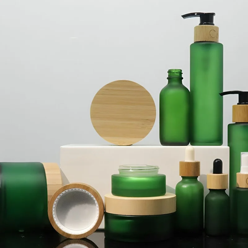 green frosted glass cosmetic packaging containers