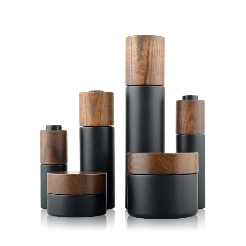 wood cap black glass cosmetic packaging