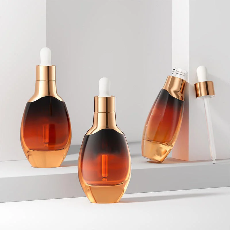gradient brown oval glass dropper bottles
