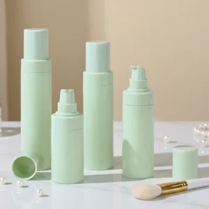empty light green airless pump bottle