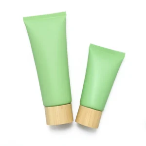 green PE plastic hand cream tube with bamboo cap